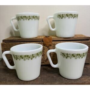 Set of 4 Vintage Milk Glass Pyrex Crazy Daisy Spring Blossom Coffee Mug Tea Cups